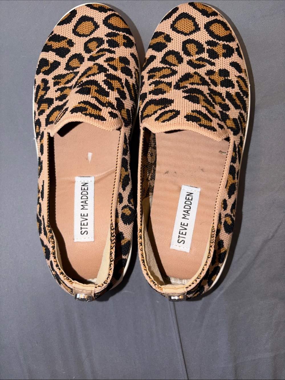 Steve Madden Leopard Knit Slip-On Flats in Tan and Black